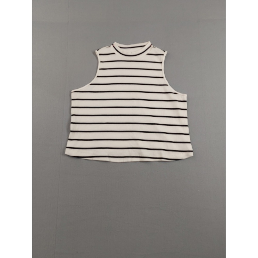 Old Navy Women Tank Top 3X White Black Stripe Sleeveless Crop Ribbed Summer Wear